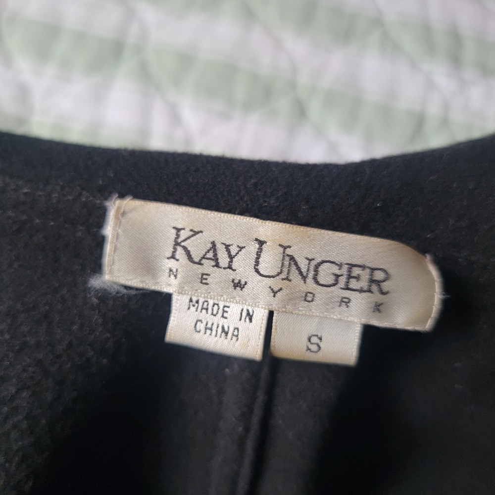 Kay Unger Black Waterfall Ruffle Collar Coat Jacket Size Small - Picture 7 of 10